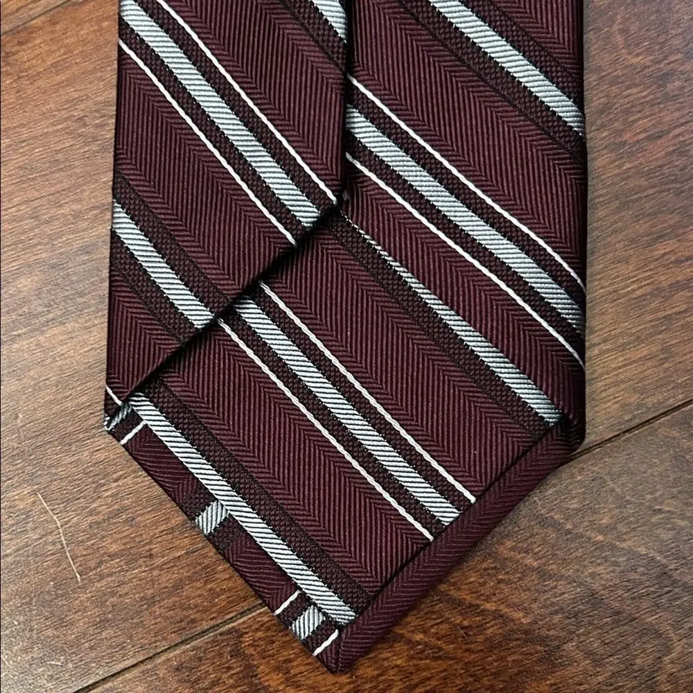 Jos. A. Bank 100% Silk Burgundy and Silver Striped Tie, New with Tags
